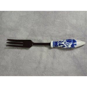 Blue Willow Serving Fork Plastic Fork Ceramic Handle Vintage